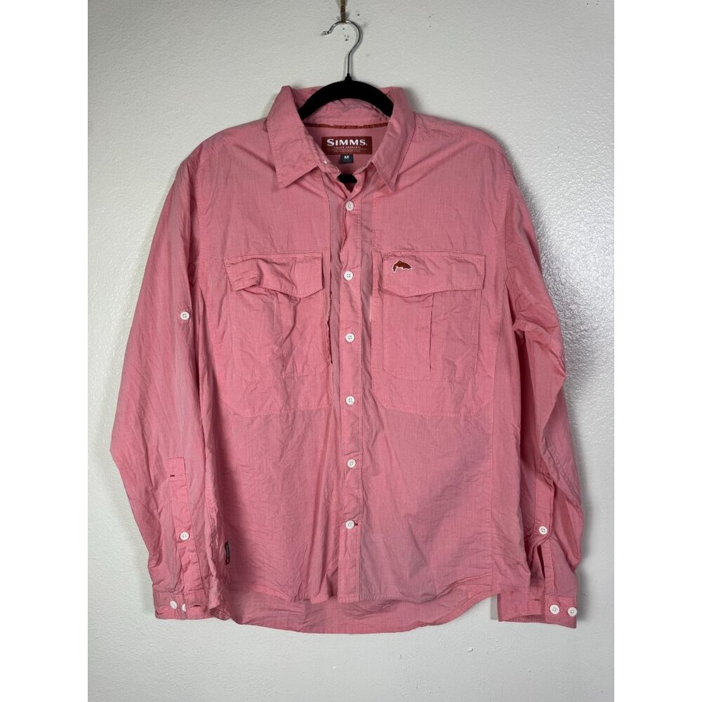 💜 Simms Fishing Pink Button Down Shirt Size Medium Long sleeve vented Outdoor